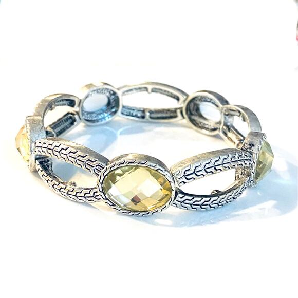 Silver Stretch Bracelet with Yellow Stones - Picture 1 of 2